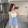 Temperament celebrity pure desire sexy contrasting color hip-wrapped tight short suspender hip-wrapped bottoming dress women's autumn and winter