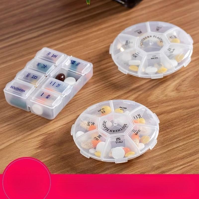 2Pcs/set Portable Sub-packing Pill Box 7 Days Tablet Small Mini Carry-on Travel Week Medicine Pill Storage Box