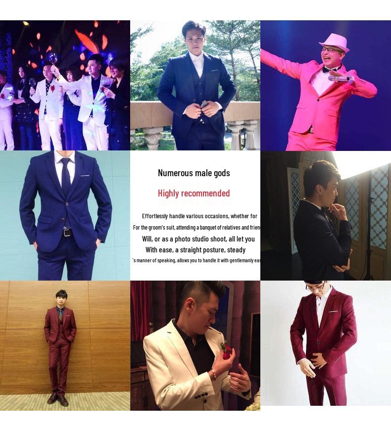 Men's Korean Style Slim Fit Wedding Tuxedo Three-Piece Suit