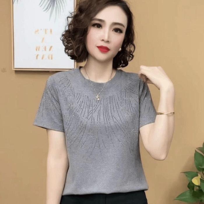Women's Summer Short Sleeve Slimming T-Shirt - Bright Silk, Round Neck, Versatile Base Layer