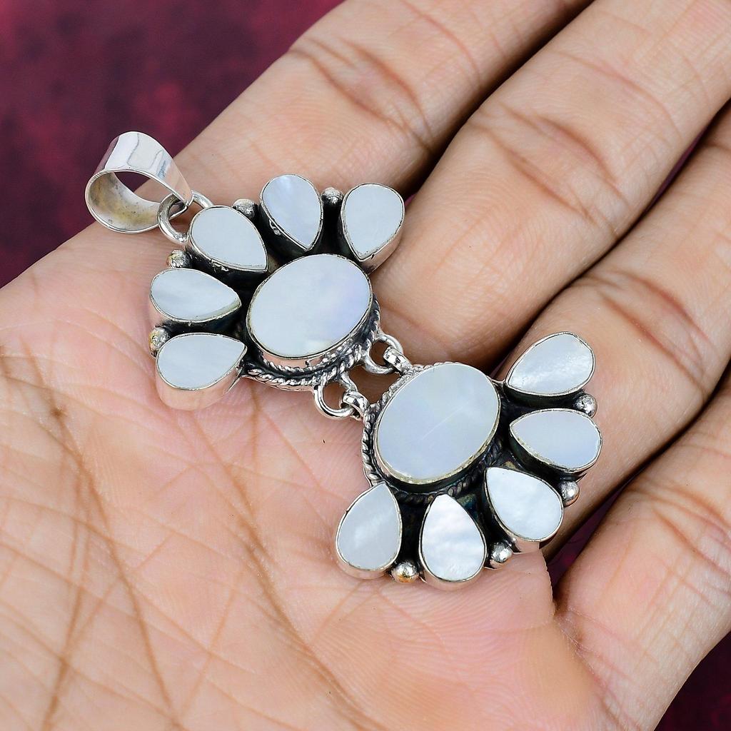 Mother of Pearl Handmade Gemstone Jewelry, 925 Solid Sterling Silver Pendant Antique Jewelry