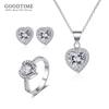 Fashion Women Jewelry Sets For Party Pure 925 Silver Bridal Love Heart Zircon Necklace Earrings Ring Set Accessories