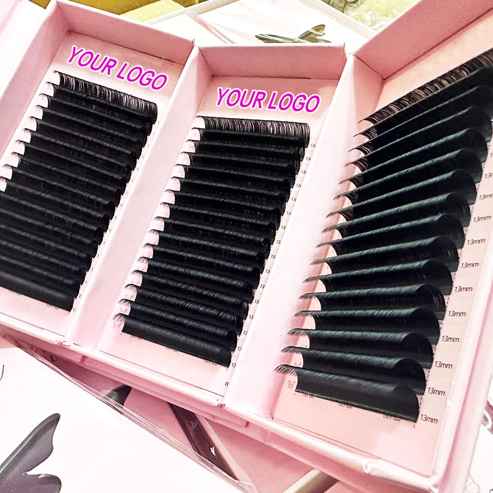 Matte Dark Black Cashmere Eyelash Extension Supplies Custom 0.03 0.05 Individual Volume Eye Lash Extension Trays