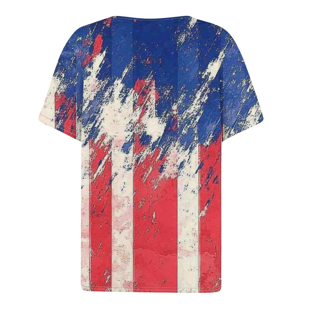 Damen-T-Shirt, T-Shirt, bedruckt, Knopfleiste, kurzärmelig, für den Alltag, Wochenende, modisch, Basic, V-Ausschnitt, normales Oberteil