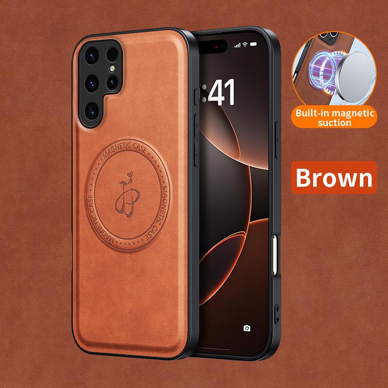 Magnetic Stand Holder PU Leather Phone Case For Samsung Galaxy S25 S24 S23 S22 S21 FEF Ultra Plus Wireless Charging Logo Cover