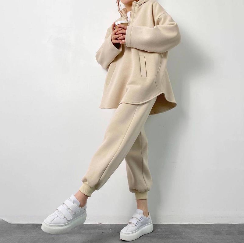 Women Solid Color Long Sleeve Hooded V Neck Hoodies Suit Autumn Winter Loose Top Wide Leg Pants