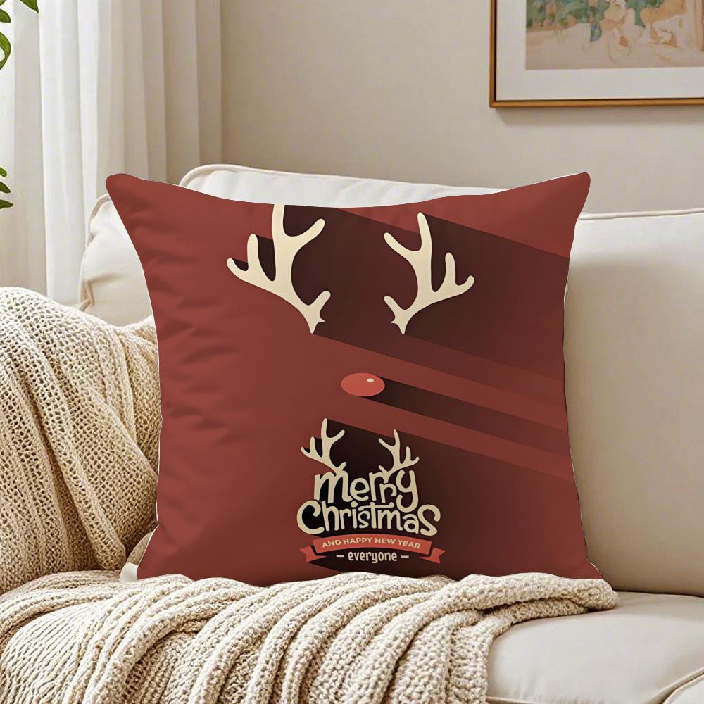 Warm Festive Christmas Red Collection Art Cushion Cover Linen Pillowcase Soft for Sofa Bed Home Room Decor
