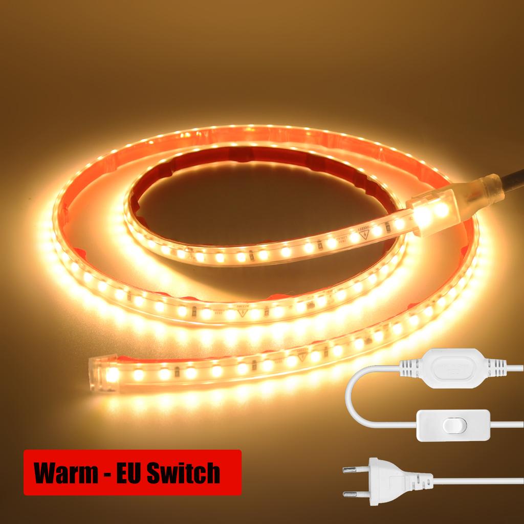 AC 220V Waterproof LED Strip Light 2835 SMD 120 LEDs M Self Adhesive Flexible Ribbon Tape White 3000K 4000K 6000K