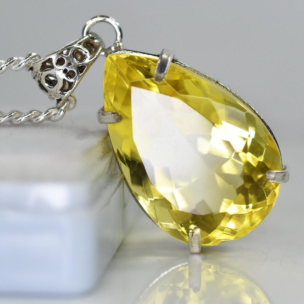 Yellow Topaz 73.2 Ct CERTIFIED Pear Pendant 925 Sterling Silver Best For Gift MY-PD-111-NS