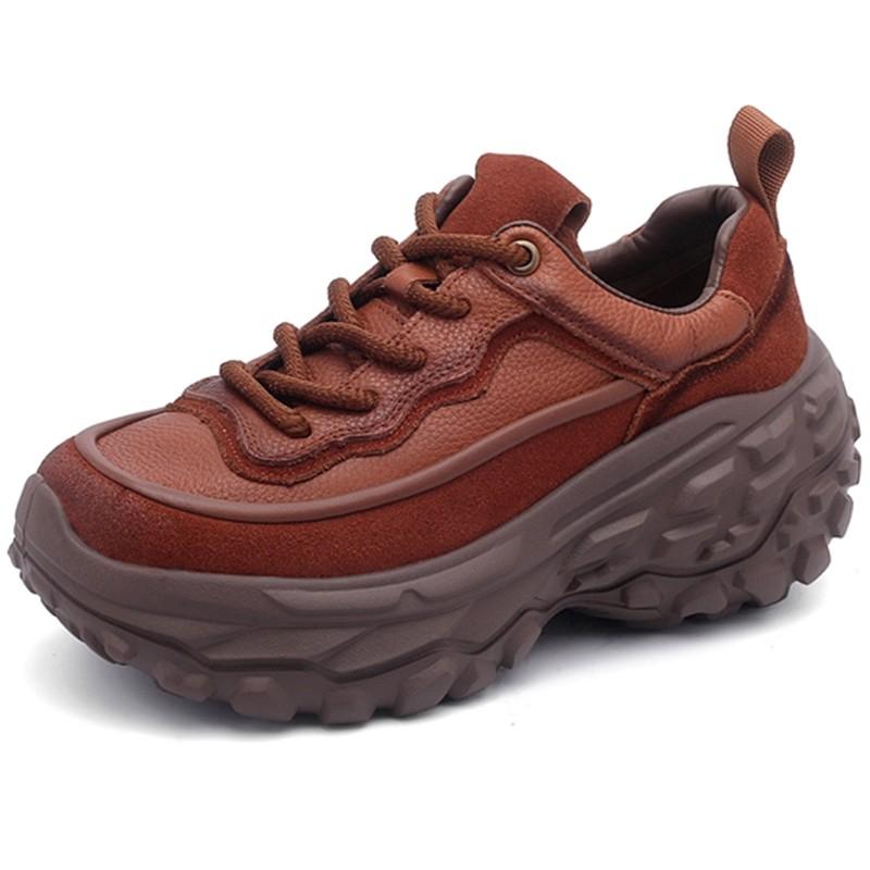 Fashion GKTINOO Spring Autumn Casual Outdoor Sports Lace Up  Genuine Leather Sneakers Mixed Colors Thick soled Women's Shoes