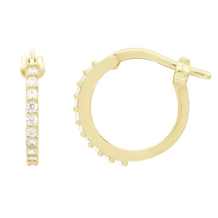 Orecchini a cerchio - Zirconi cubici bianchi semicircolari - Oro giallo