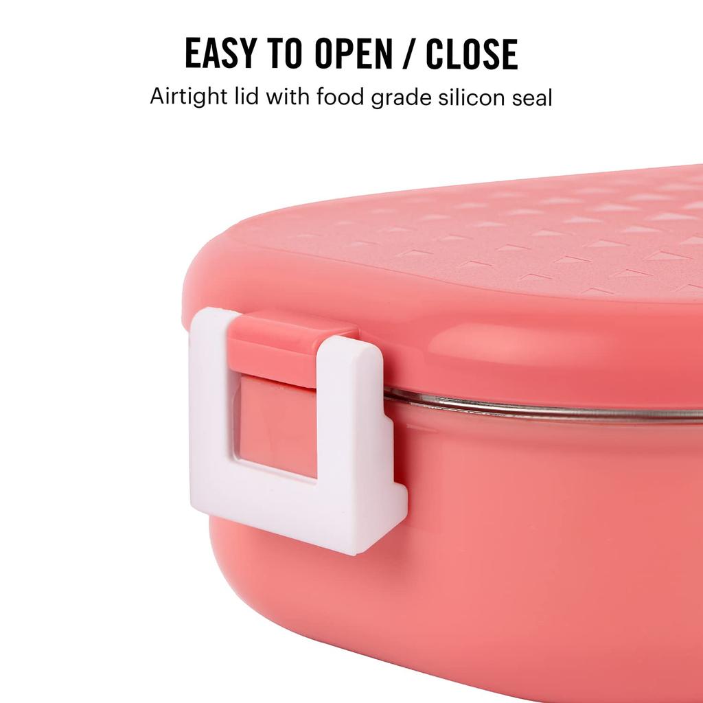 Insulated Stainless Steel Lunch Box For Kids School Picnic Travel Use With Leak-Proof Locking Lid And Microwave Safe Neo Pink Set