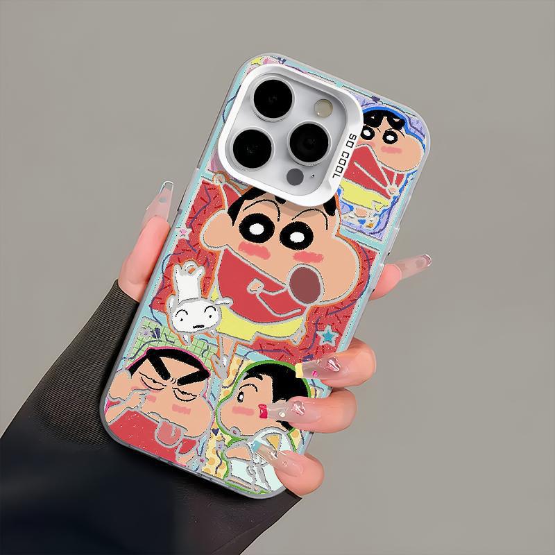Cartoon collection of graffiti Shin-chan phone cases for iPhone 16 Pro Max, iPhone 18, and iPhone 14 Plus (frosted)