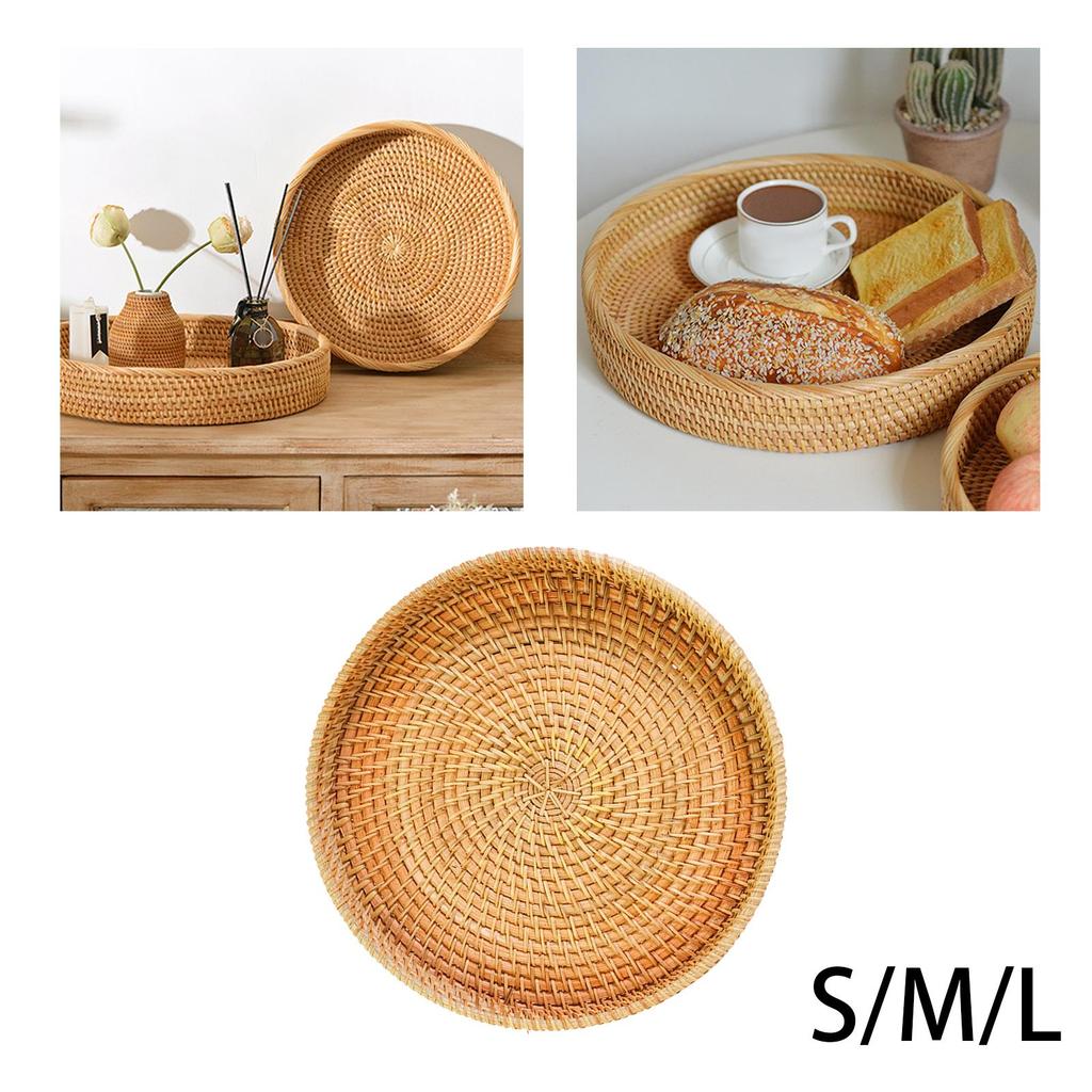 Rattan Round Serving Tray Food Serving Baskets Wicker Platter for Home