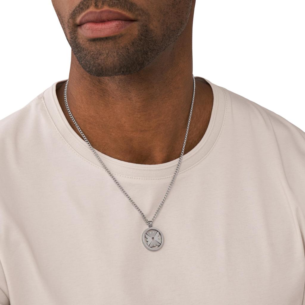 Emporio Armani Collier avec pendentif en acier inoxydable argenté pour homme, sans bijoux (ModèleEGS3040040), Longueur 525 mm, largeur 23 mm, hauteur 23 mm, acier,