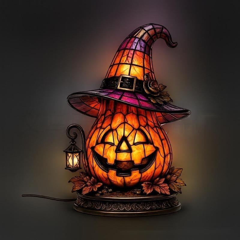 Hexenhut Tischlampe Halloween-Thema Tischlampe Hut LED Nachtlicht Handgefertigt Buntglas Acryl Tischlampe für Innen Schlafzimmer