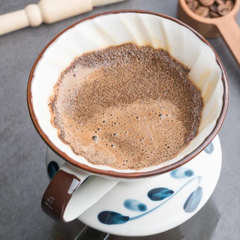 Set Blue and White Porcelain Painted Ceramic Coffee Filter Cup Creative Filter Paper Drip Filtering Home  Hand Made Cup