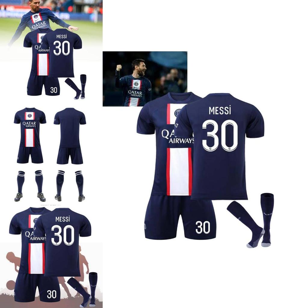 Paris Home Jersey Set Messi 30 Mbappe 7 Neymar 10 Polyester Soccer Kit