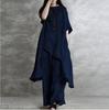 Damen-Retro-Mode-Outfits, unregelmäßige lange Bluse und Hose, Sommer-Zweiteiler-Set