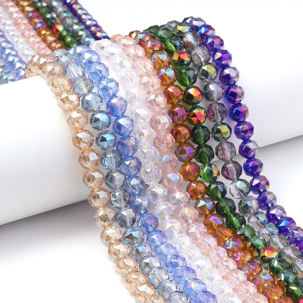 1 Strand 8mm Faceted Crystal Beads Transparent Colored Loose Spacer Round Glass Beads DIY Earrings Bracelet Jewelry Accessories