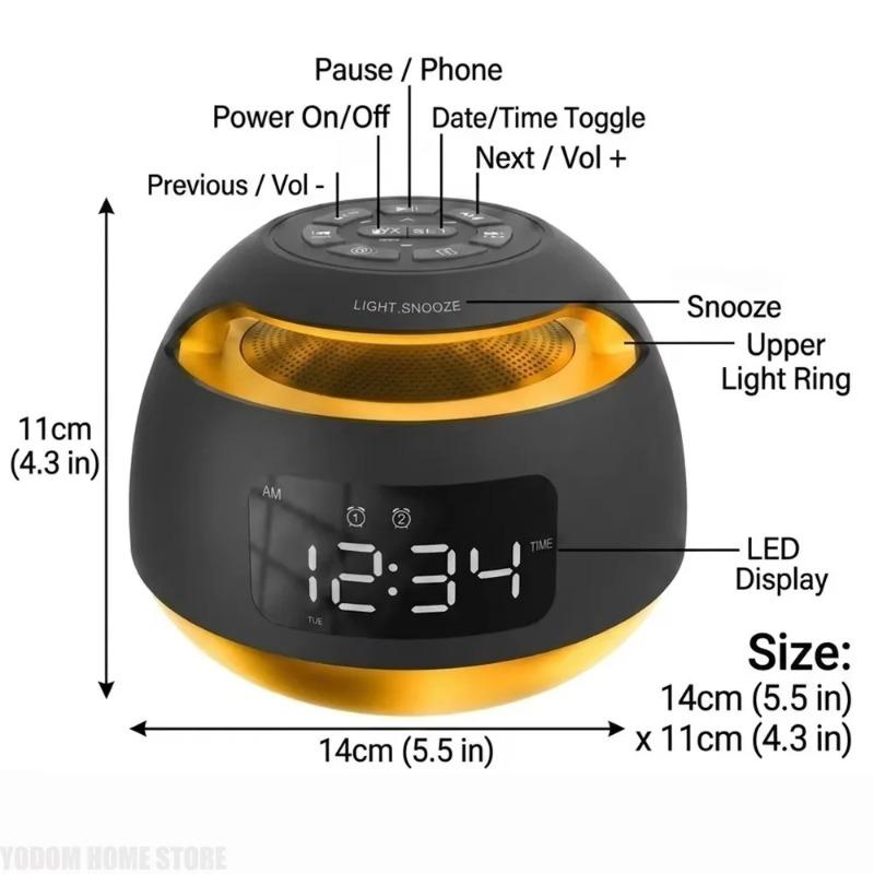 Bluetooth Speaker Alarm Clock with FM Radio Colorful Night Light TF Card USB Playback Digital Time Display Decor Home Ornaments