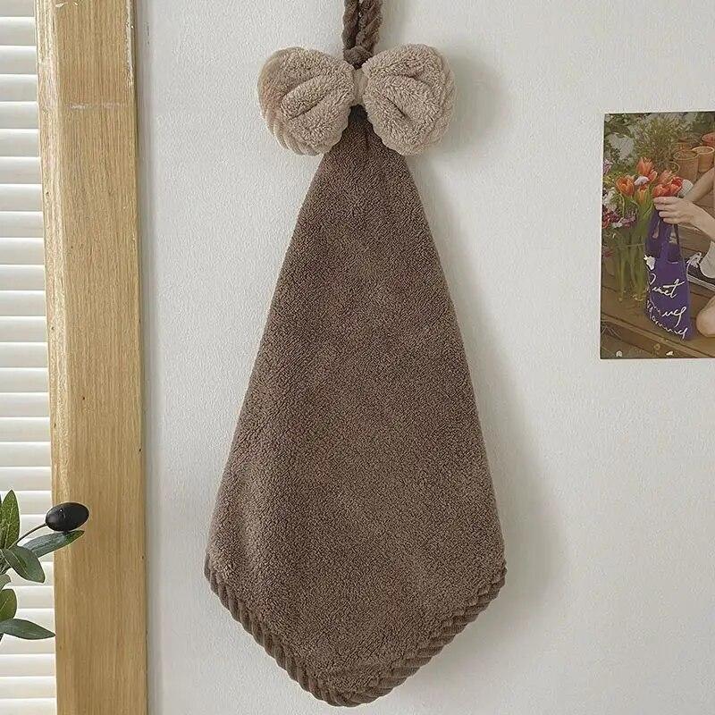 Hand Wiping Cute Bow Hanging Coral Fleece Hand Towel Bathroom Absorbent Small Towel CHILDREN'S Home Quick Drying