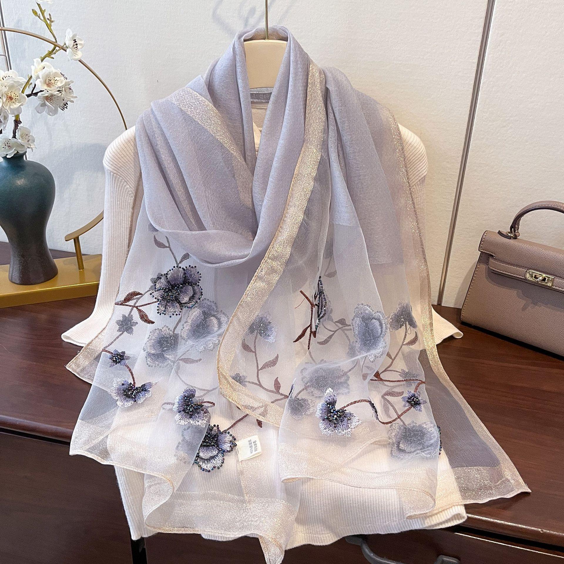 

Новый летний тонкий шелковый шарф с вышивкой пионового цвета, шелковый шерстяной шарф с вышивкой для женщин, высококачественная шаль 180*70cm