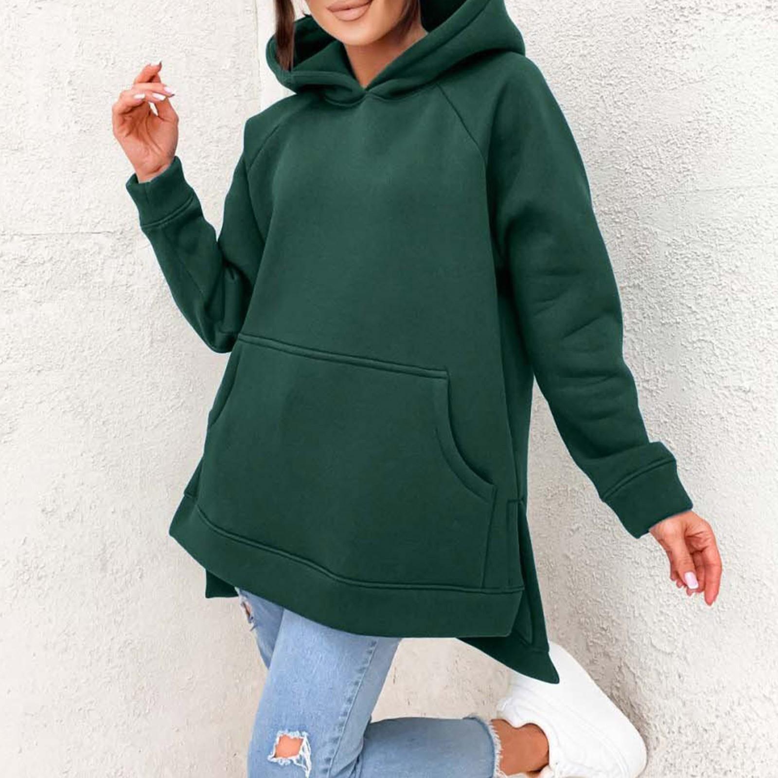 

Свободный крой, женская однотонная толстовка с круглым вырезом XXXL зелёный