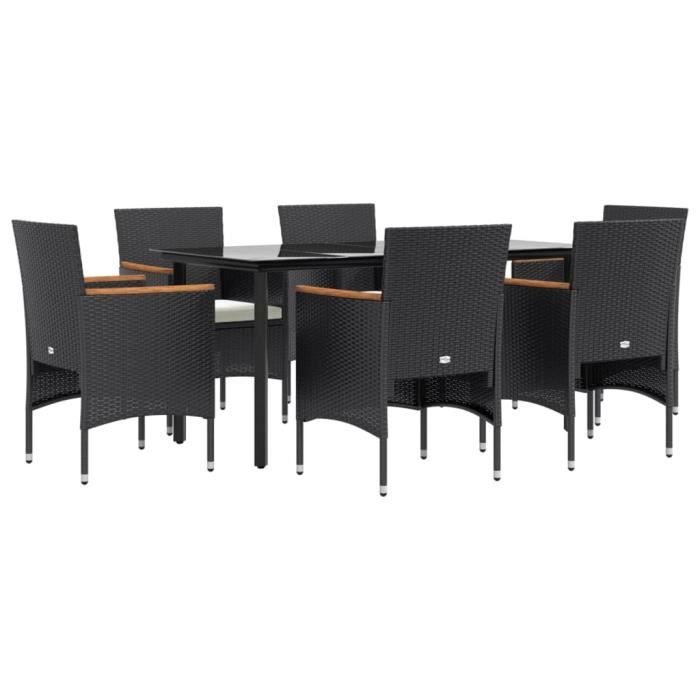 3156633 vidaXL Garden Dining Furniture with Cushions 7 Pcs Black