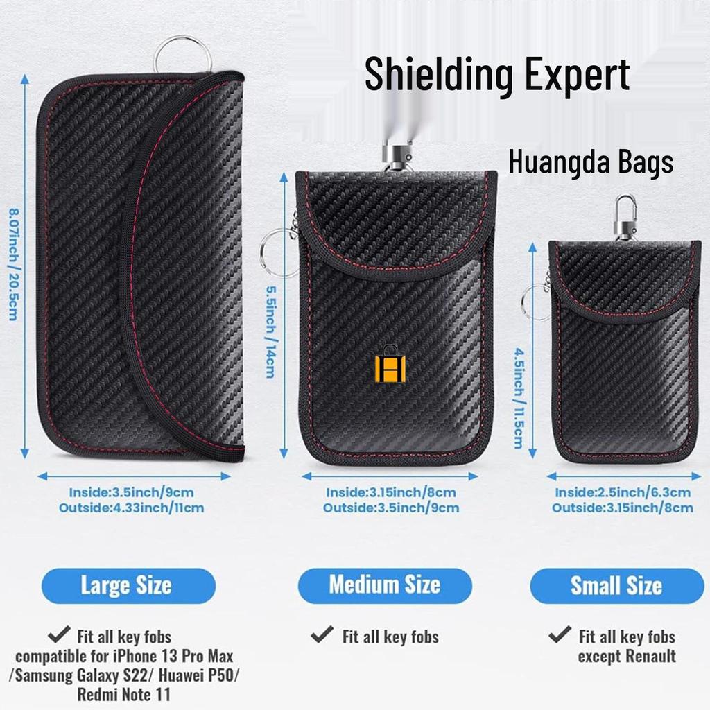 2024 RFID Carbon Fiber Car Key Shield & Phone Anti-Radiation Bag