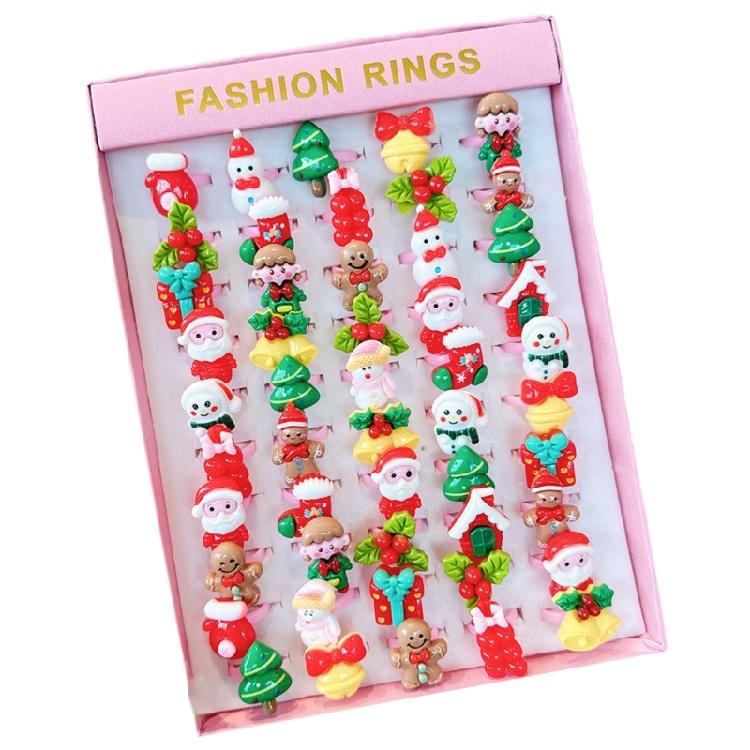 Stylish Festive Cartoon Kids Rings Assorted Open Rings for Christmas and Celebrations Toddler Holiday Jewelry