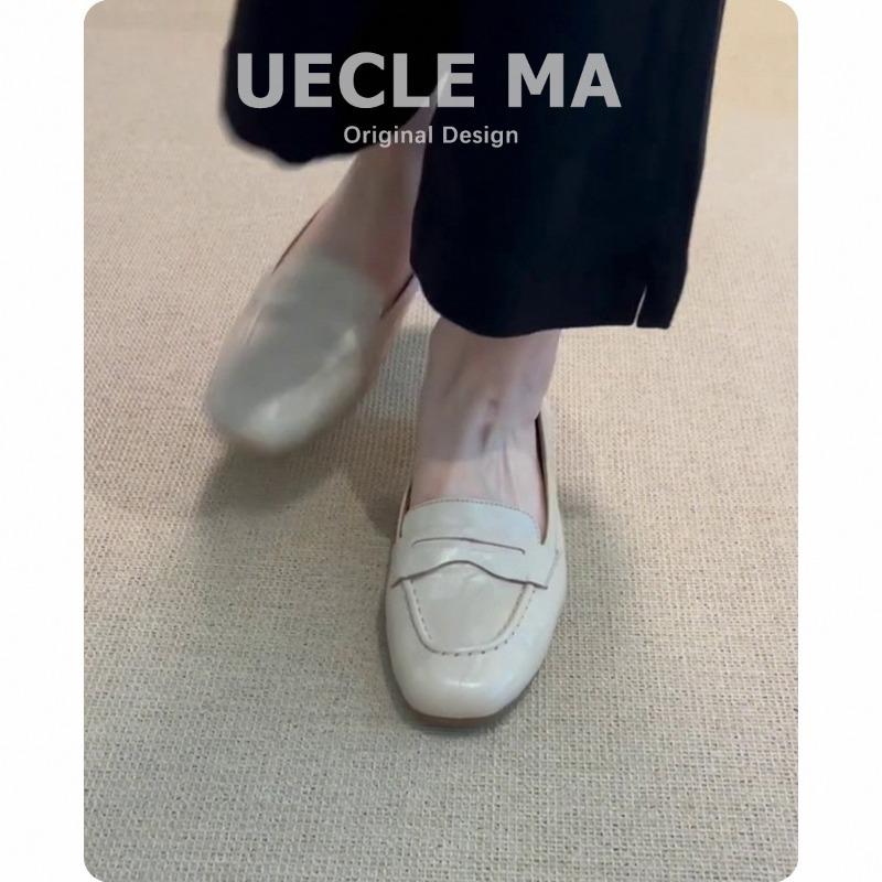 Cowhide~ Genuine Leather Handmade Shoes, Flat-soled Single Shoes, Women's Versatile Square Head Small Leather Shoes, Commuting Shallow Mouth