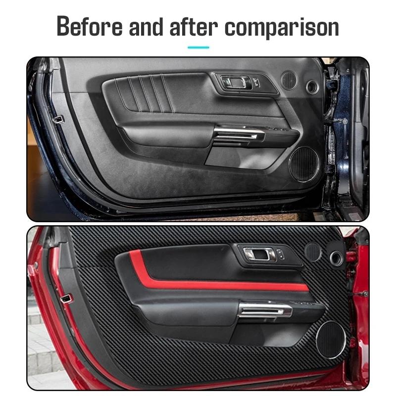 Leather Carbon Fibre Car Door Anti Kick Mats Threshold Strip Protector Trims Stickers For Ford Mustang 2015-2024 Accessories