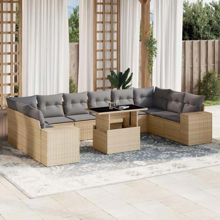 VidaXL Salon de jardin 11 pcs avec coussins beige résine tressée 3269409