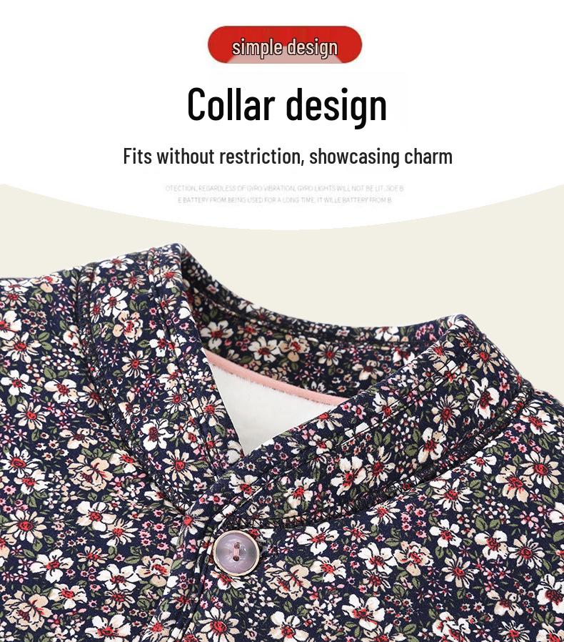 Grandma's Winter Floral Cotton Jacket with Velvet Lining - Warm, Thickened, Small Size for Elderly Women