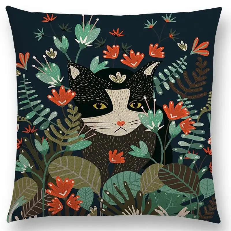 Animal Tale Spring Floral Garden Pattern Sofa Throw Pillow Case Bear Fox Unicorn Bear Birds Flower Leaf Fantasy Cushion Cover