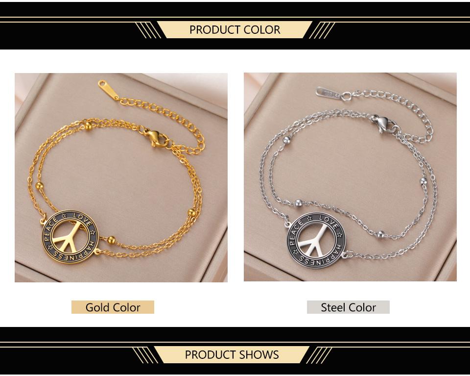 Dawapara Vintage Peace Sign Bracelet Peace Love Happiness Blessing Charm Couple Bracelet Stainless Steel Jewelry