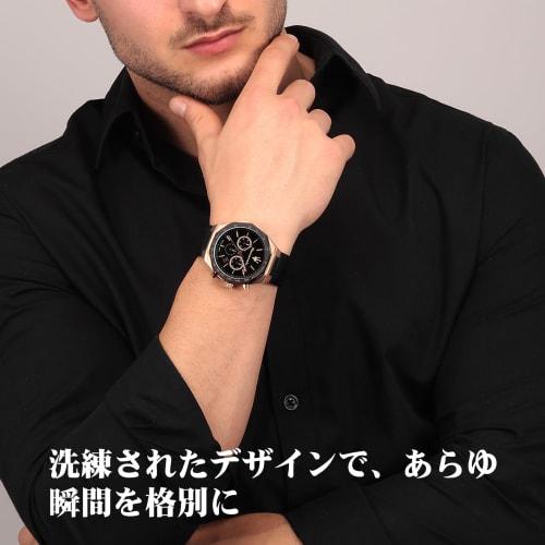 Maserati Men's Stile Black Leather Quartz Chronograph Watch with Luminous Dial and Hands, 10 ATM Water Resistance, Officially Licensed Japanese Moveme