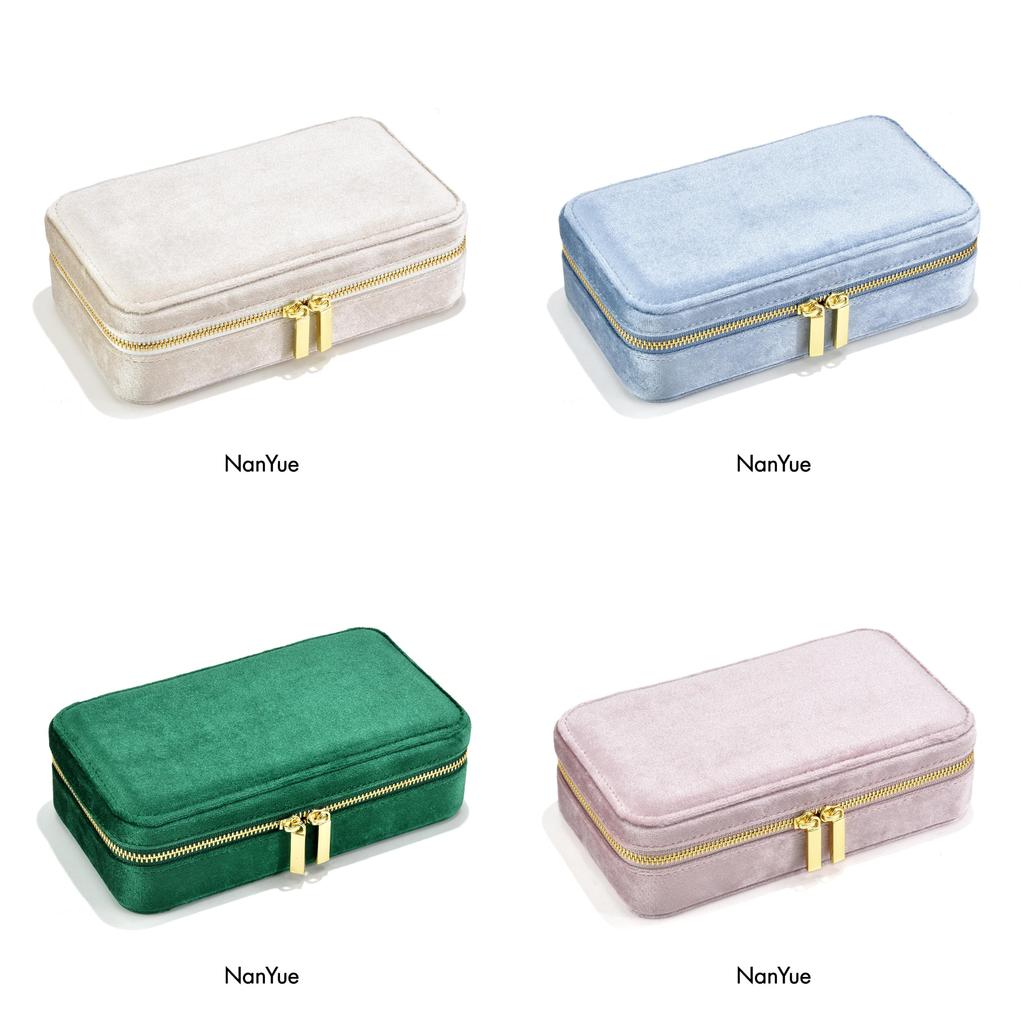Velvet Jewelry Organizer For Rings And Earrings With Zipper Closure For Home Storage