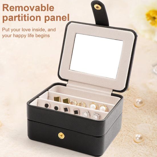 Double-layer Jewelry Organizer Box with Mirror Large Capacity Waterproof Earrings Necklaces Organizer Portable Jewelry Container