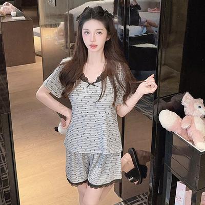 Summer New Modal Short-sleeved Shorts Pajamas Women's Chest Pad Round Neck Casual Thin Suit Breathable Loungewear