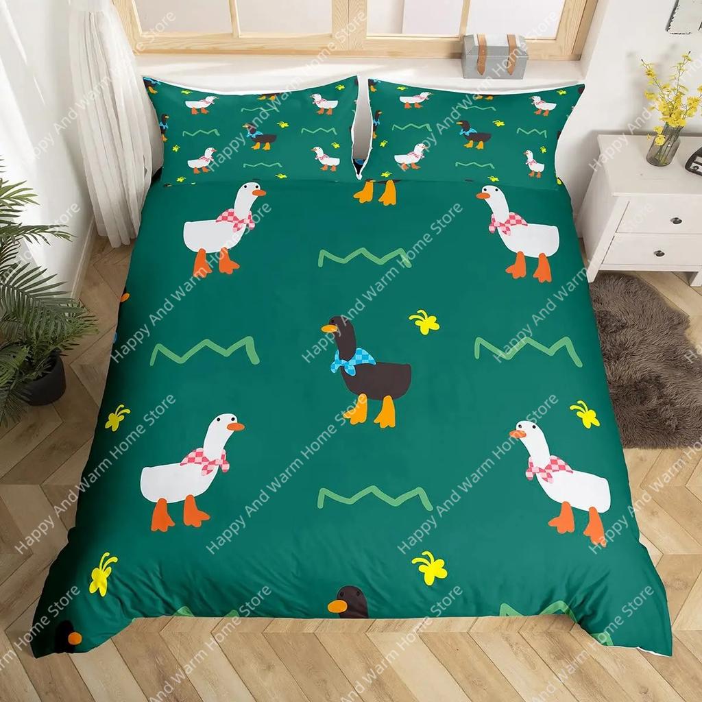Lovely Duck King Quen Soft Duvet Cover Carton White Gose Beding Set Funy Farmhouse Animal Warm Comforter Cover Polyester Comfortable Quilt Cover