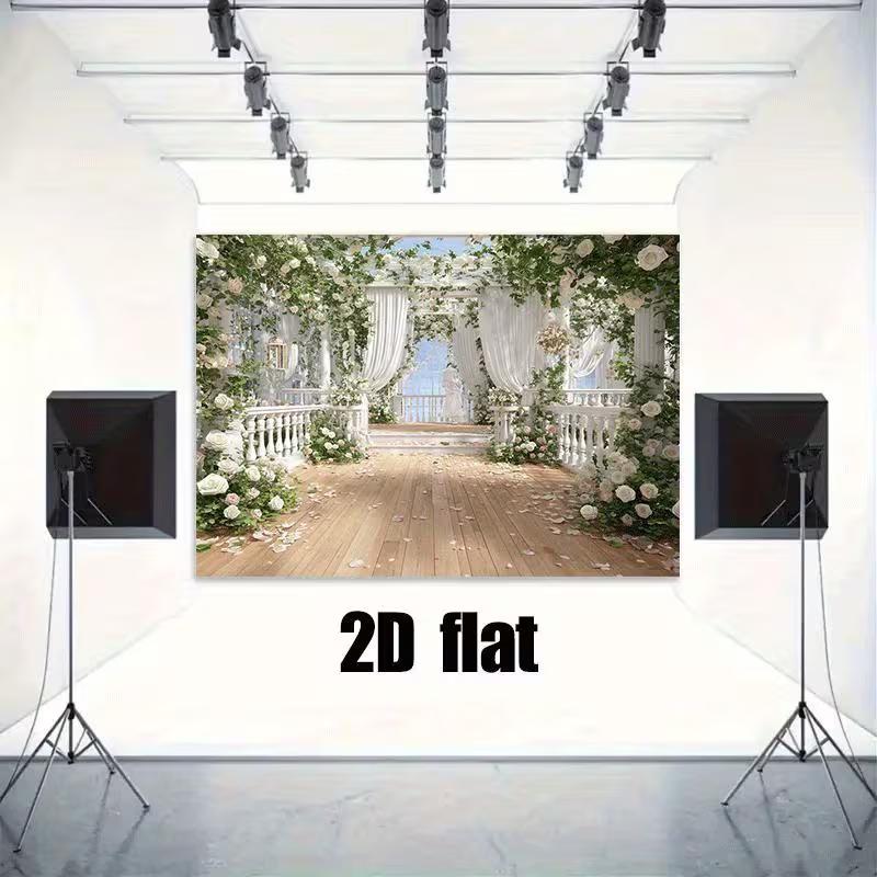 2D Garden Balcony Backdrop White Floral Bridal Shower Photography Background