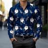 Weihnachten Langarmhemd Kragen Herren Button-Up Hemd Herbst Weihnachten Schneemann 3D-Druck Langarm Herren Feiertagsparty Oberteile