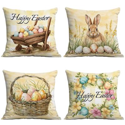 New Easter Pillowcase Peach Leather Vintage Printed Rabbit Easter Egg Sofa Decoration Cushion Pillowcase