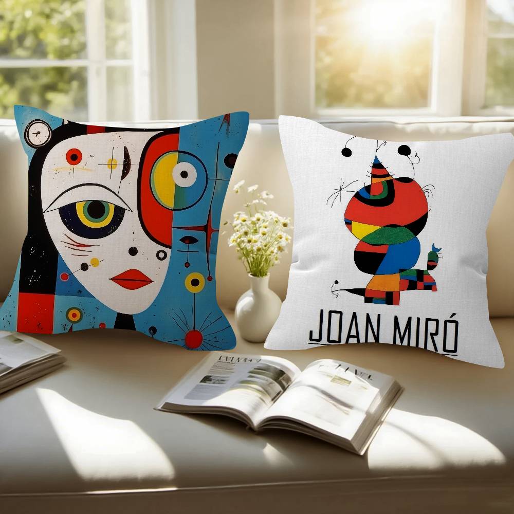 Classic painter Joan Miro Doublesided Printed pillow cover Short plush Suitable living rooms bedrooms sofas throw cushion cover