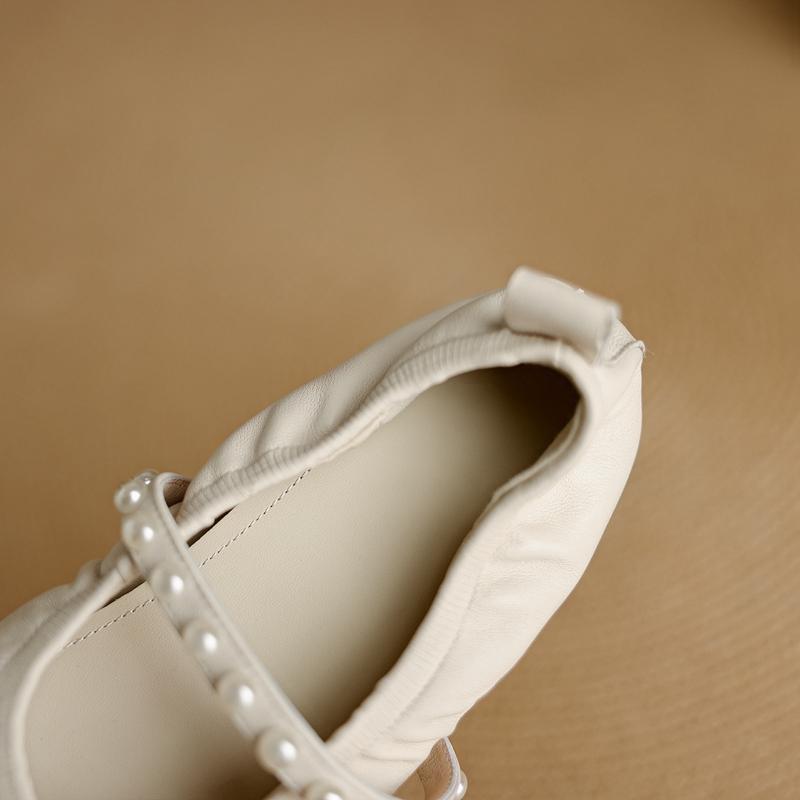 Fashion New women's pearl sheepskin spring and autumn round toe soft and comfortable ballet low heeled Mary Jane shoes single shoe