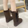 Winter velvet snow boots women's cotton shoes horn buckle medium and high boots flat bottom student warm boots