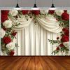 1 Romantic red and white rose flower wedding background curtain - multiple sizes, event decoration | Elegant curtain