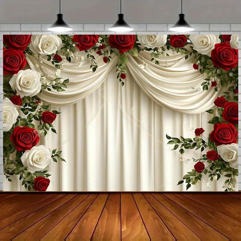 1 Romantic red and white rose flower wedding background curtain - multiple sizes, event decoration | Elegant curtain